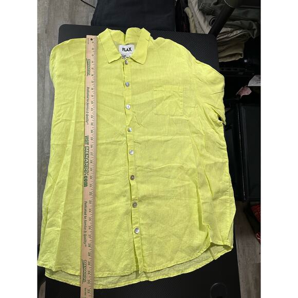 FLAX Linen Button up Longsleeve Women's Large Bright Yellow Pearlescent Buttons - Picture 5 of 11